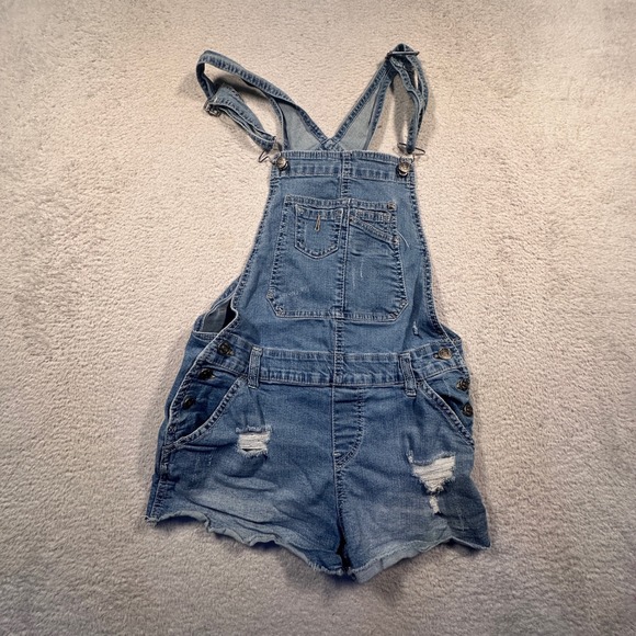 Vintage Y2K Unionbay Denim Overalls Shorts Distressed Rips Pockets Casual Cute S - Picture 1 of 11
